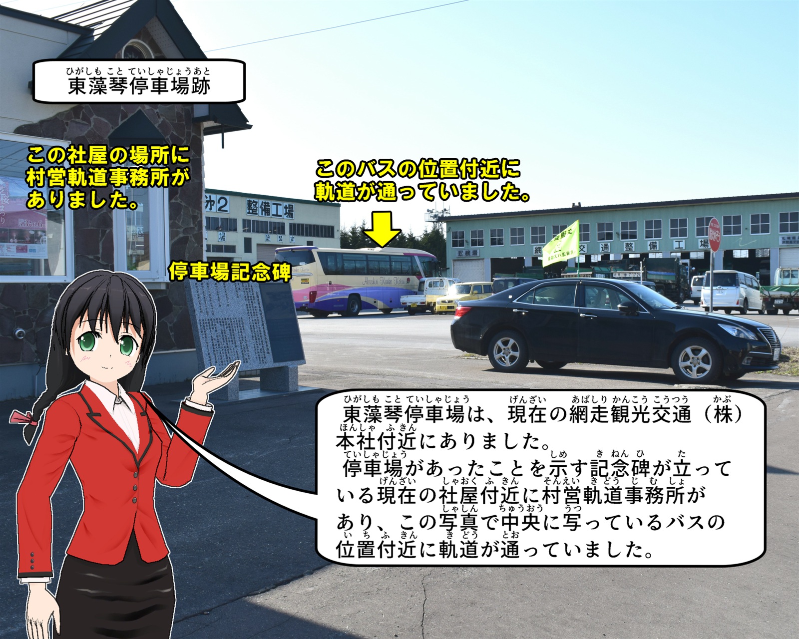 東藻琴停車場があった場所を説明しているイラスト