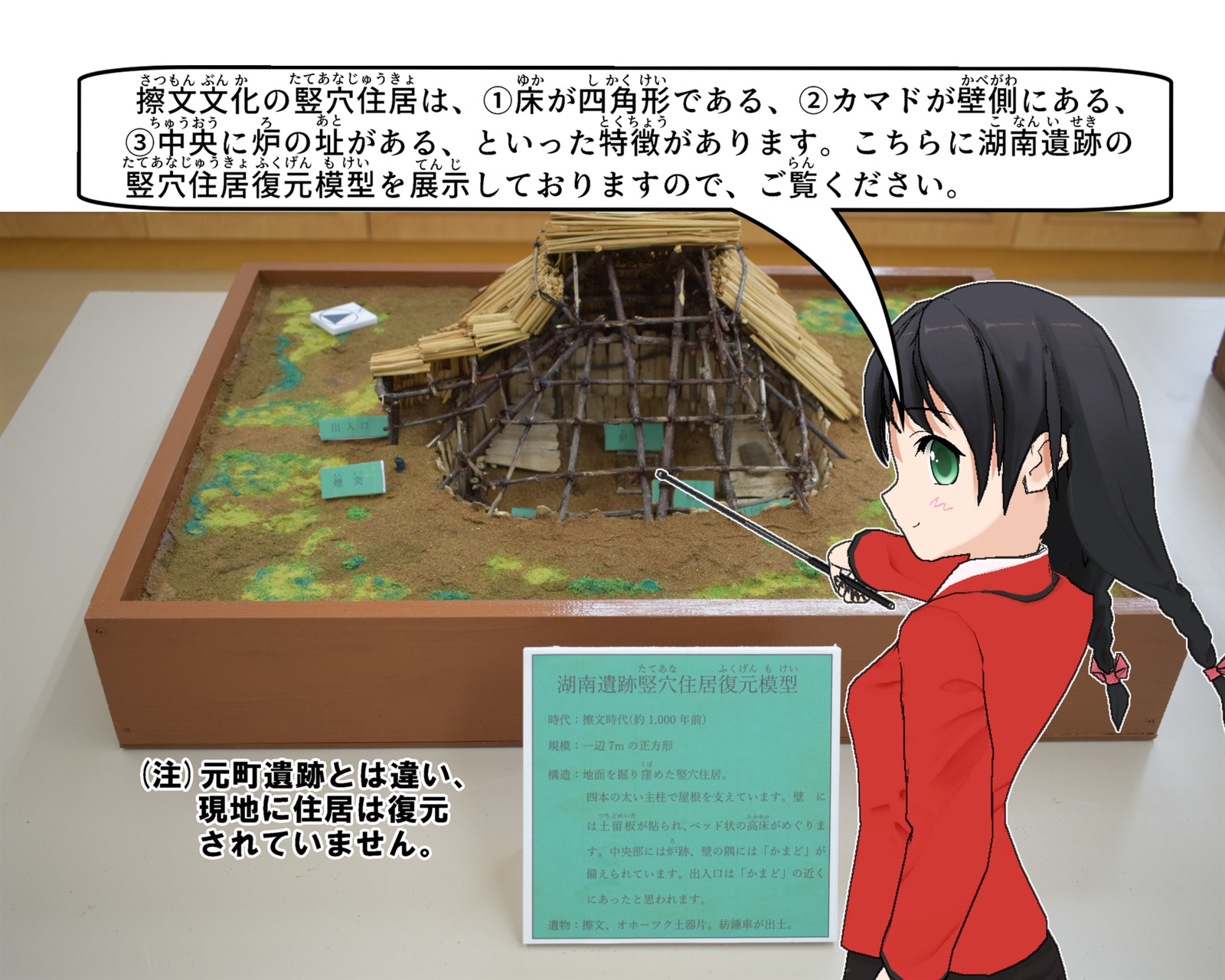 擦文文化の竪穴住居について説明しているイラスト