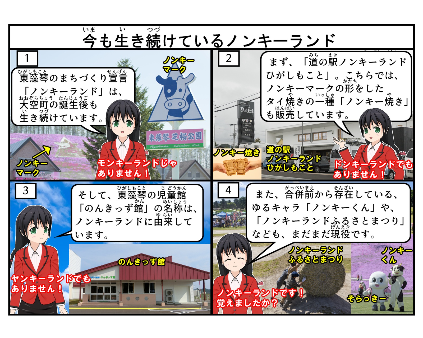 今も生き続けているノンキーランドについて説明をしている4コマイラスト