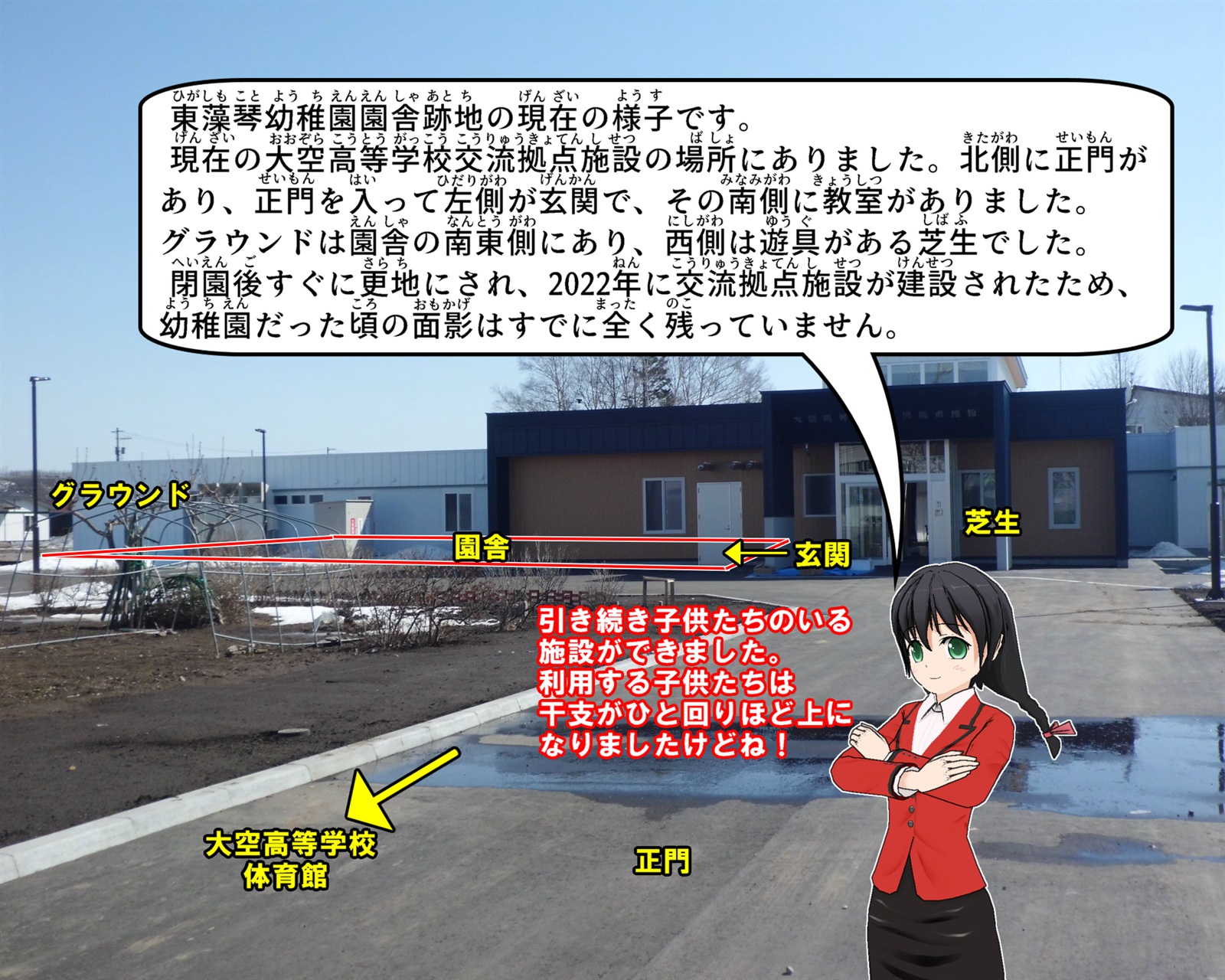 東藻琴幼稚園跡地について説明しているイラスト