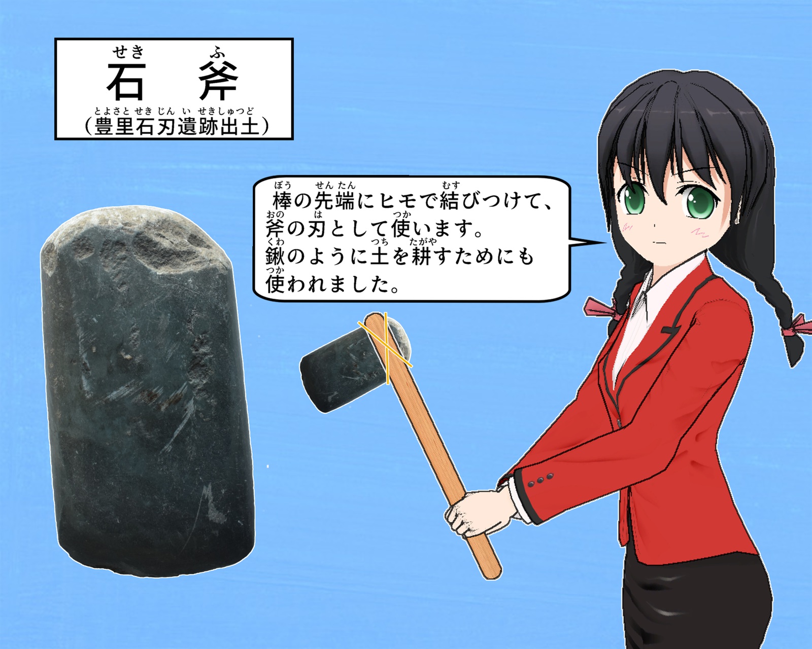 石斧について説明をしているイラスト