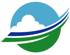 円形の上部が水色で下部が緑色の雲が描かれた大空町の町章