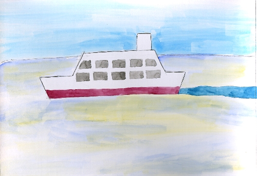 流氷を割りながら進んでいる船のイラスト