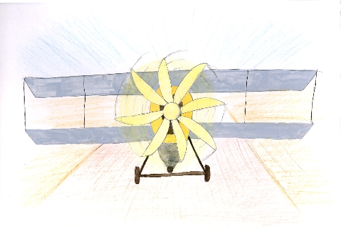 滑走路を走行しているプロペラ機のイラスト