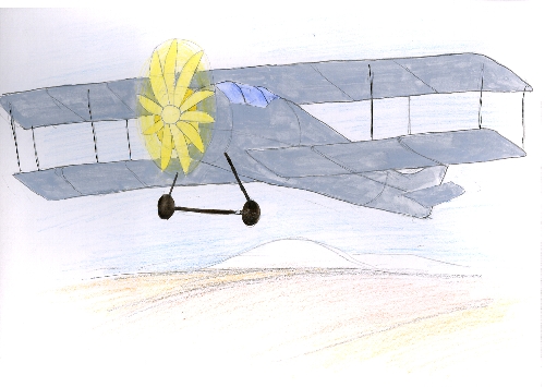 プロペラ機が滑走路から飛び立った瞬間のイラスト