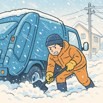吹雪の中のごみ収集2